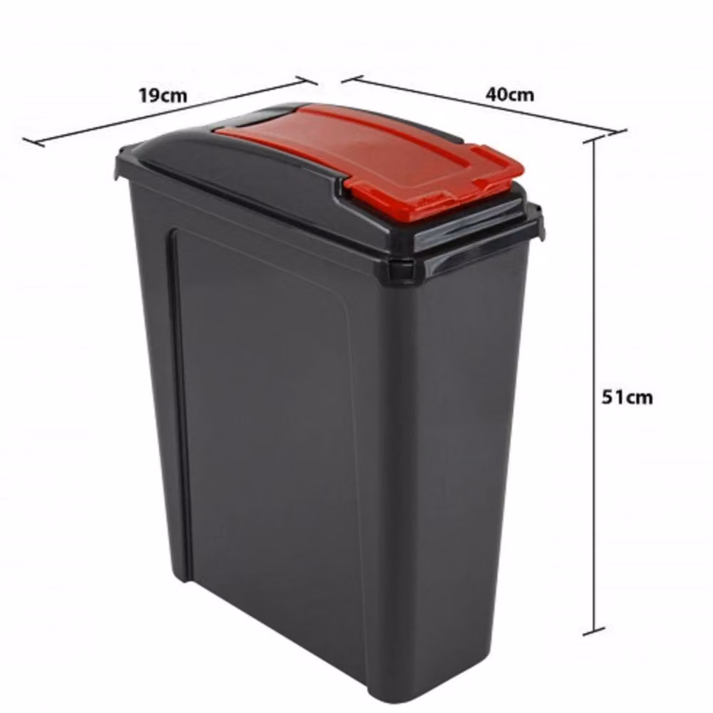 Nordara 25L Slimline Plastic Waste Bin with Flip Lid, Red and Black – 2