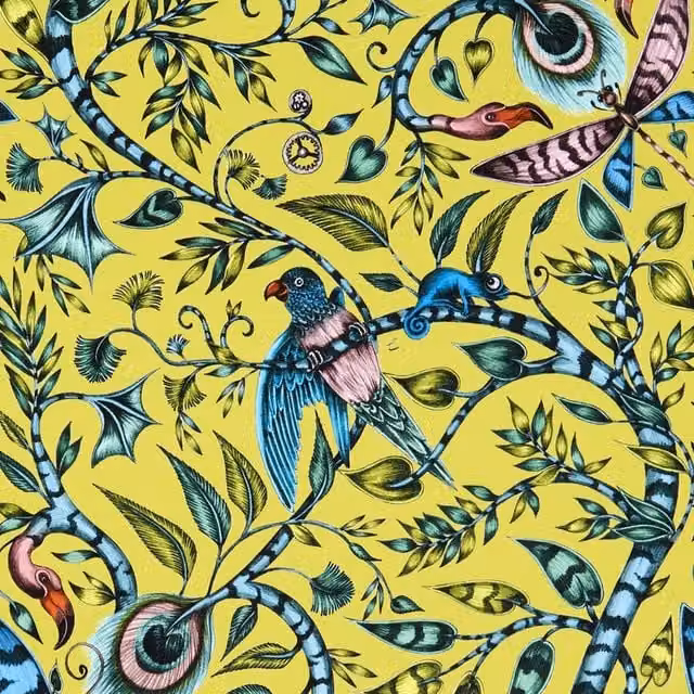 Emma Shipley Rousseau Floral Velvet Fabric in Lime Green and Yellow