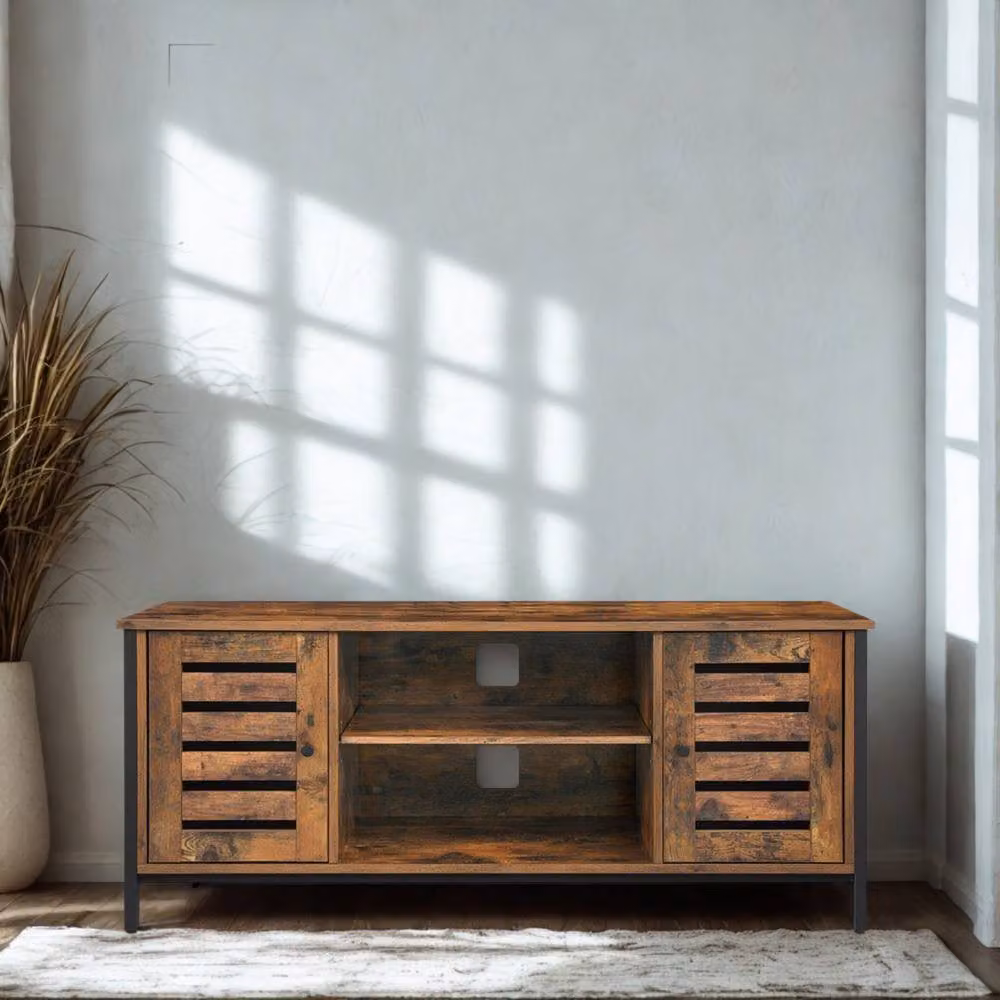 Pirlo Plush Industrial TV Stand Unit with Storage in Brown – 3