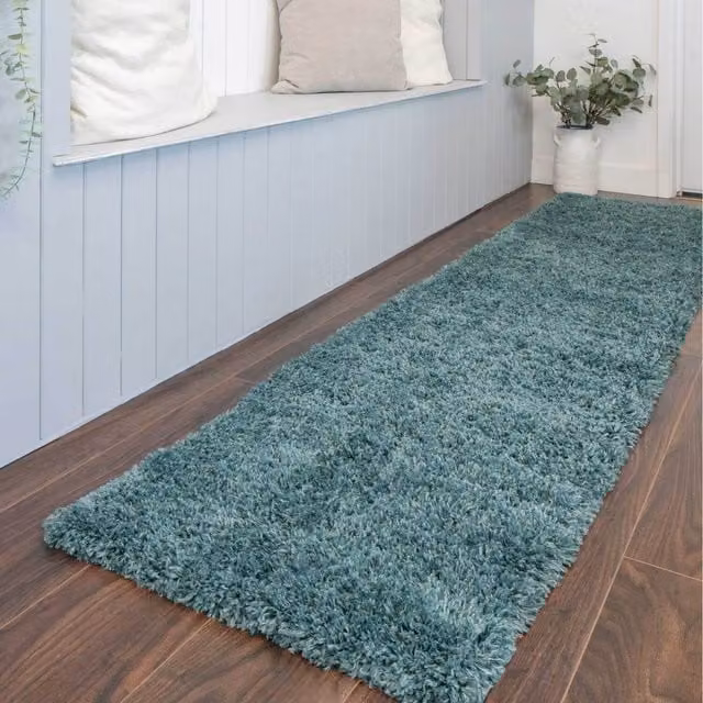 The Rug House Super Soft Ocean Blue Shaggy Living Area Rug, W: 240 cm, D: 60 cm