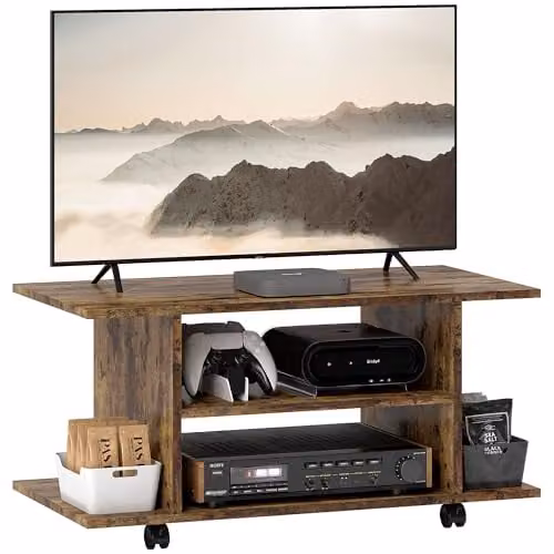 HOMCOM Modern Rustic Brown TV Cabinet Stand with Storage Shelves, W: 120 cm, D: 40 cm, H: 40 cm