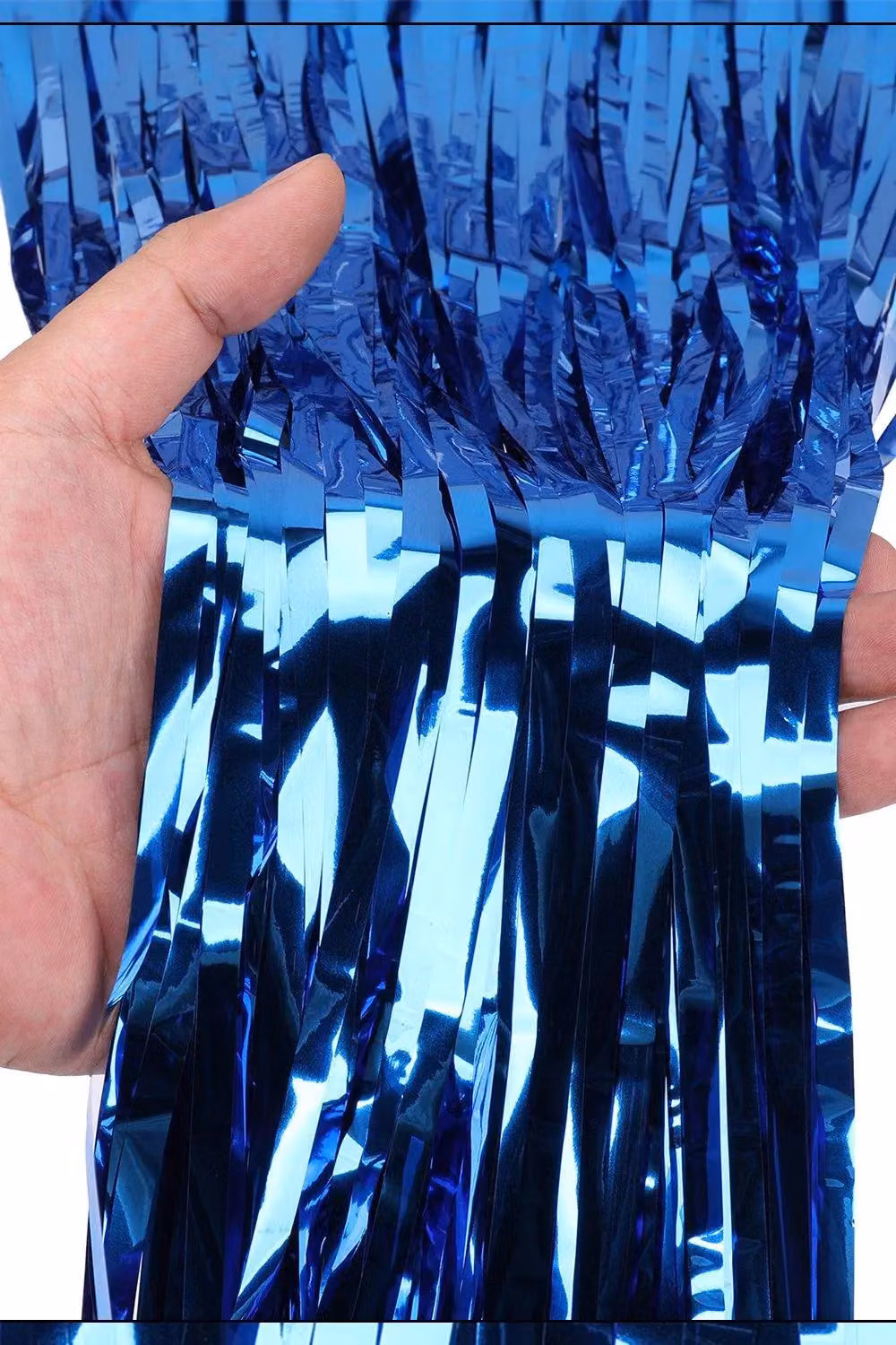 Neel Blue Metallic Tinsel Foil Fringe Curtain Backdrop, W: 1 m, H: 2 m – 3