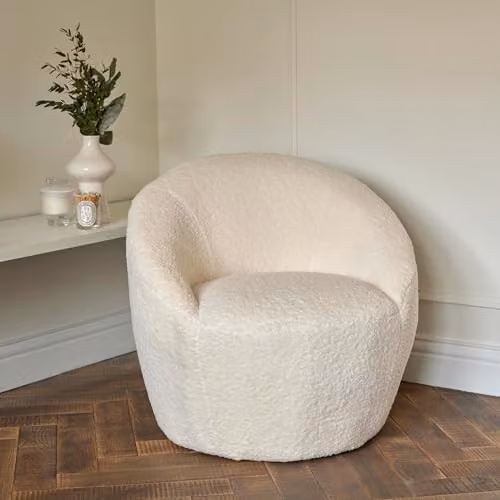 LPD Cocoon White Bouclé Fabric Tub Lounge Chair W75.5 x D75.5 x H70.5 cm – 2