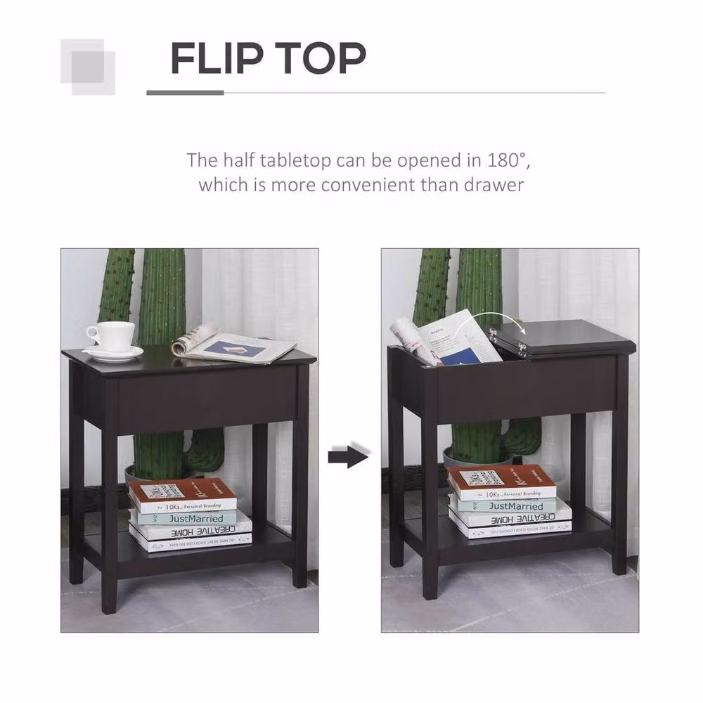 FORGEVIO Brown End Table with Flip Top and Shelf – 4