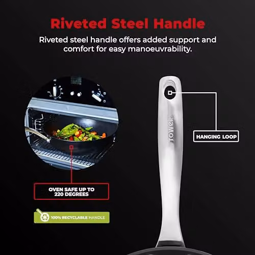 Tower SmartStart Ultra Forged 28cm Aluminium Wok with Aeroglide Non-Stick Coating, Black and Silver, Induction Compatible and Oven Safe – 5