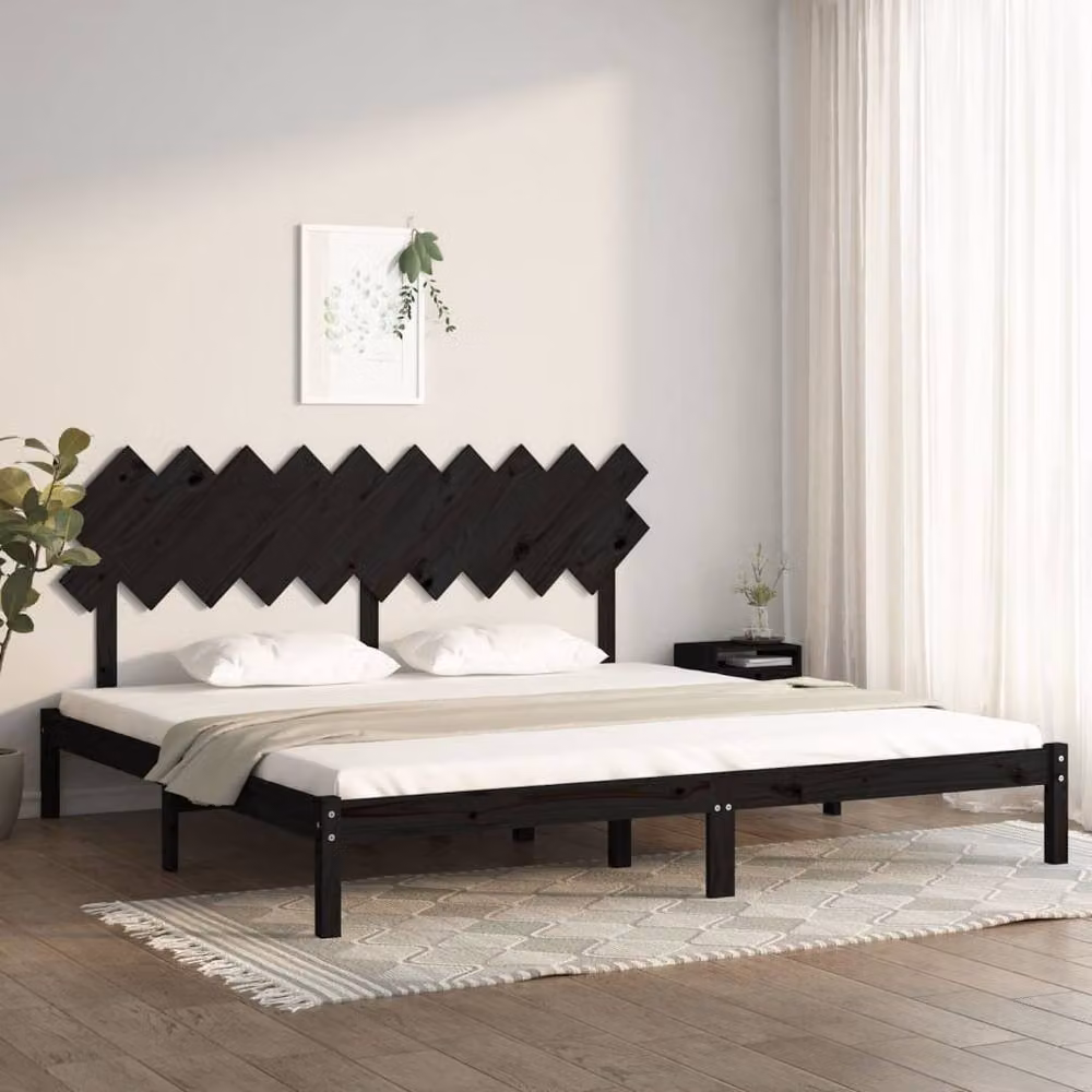Berkfield Home Modern Solid Pine Wood Bed Frame, Black, 200 x 200 cm – 2