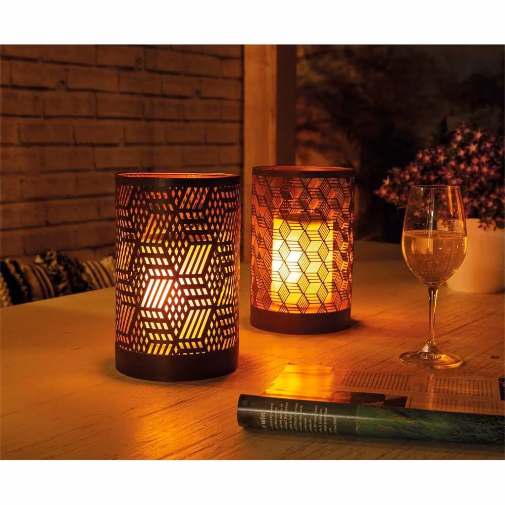 NESTLUNE Solar LED Table Lantern in Brown with Dusk Sensor and Warm White Light – 3