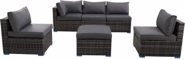 Furniture One 6 Piece Grey Rattan Garden Furniture Corner Sofa Set