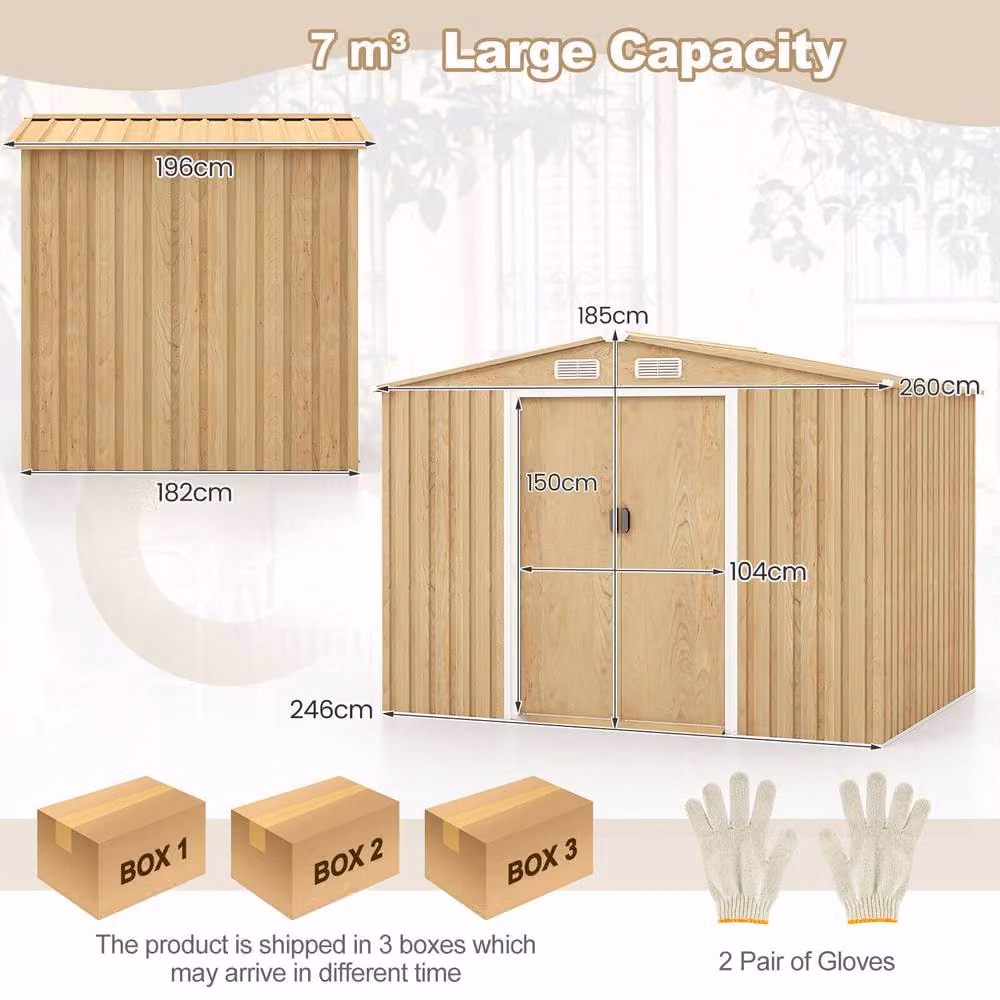 Costway Galvanised Steel Outdoor Storage Shed in Sand with Lockable Sliding Door – 2