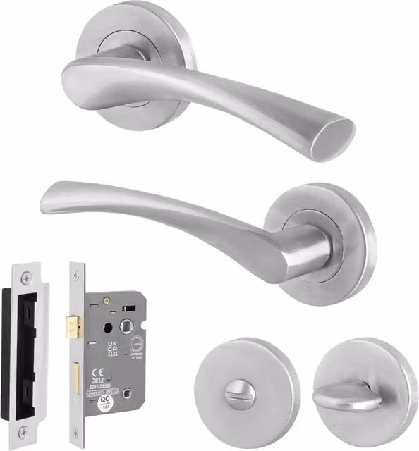 AFIT Satin Nickel Bathroom Door Handle Rose Set, Silver, 1 Pair