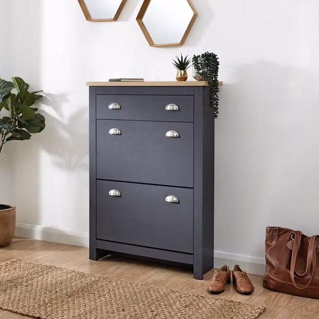 GFW Lancaster 2 Door 1 Drawer Shoe Cabinet in Blue