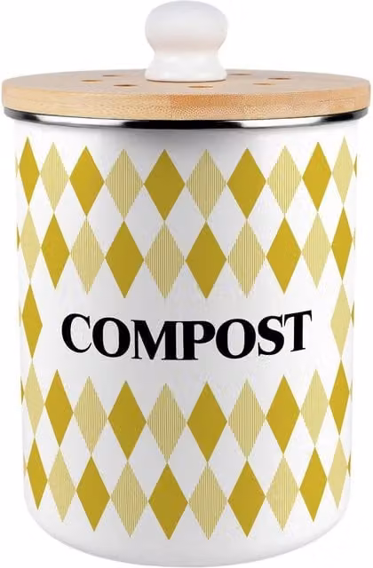 Purely Home Yellow Argyle Metal Compost Caddy with Flip Lid, 2L