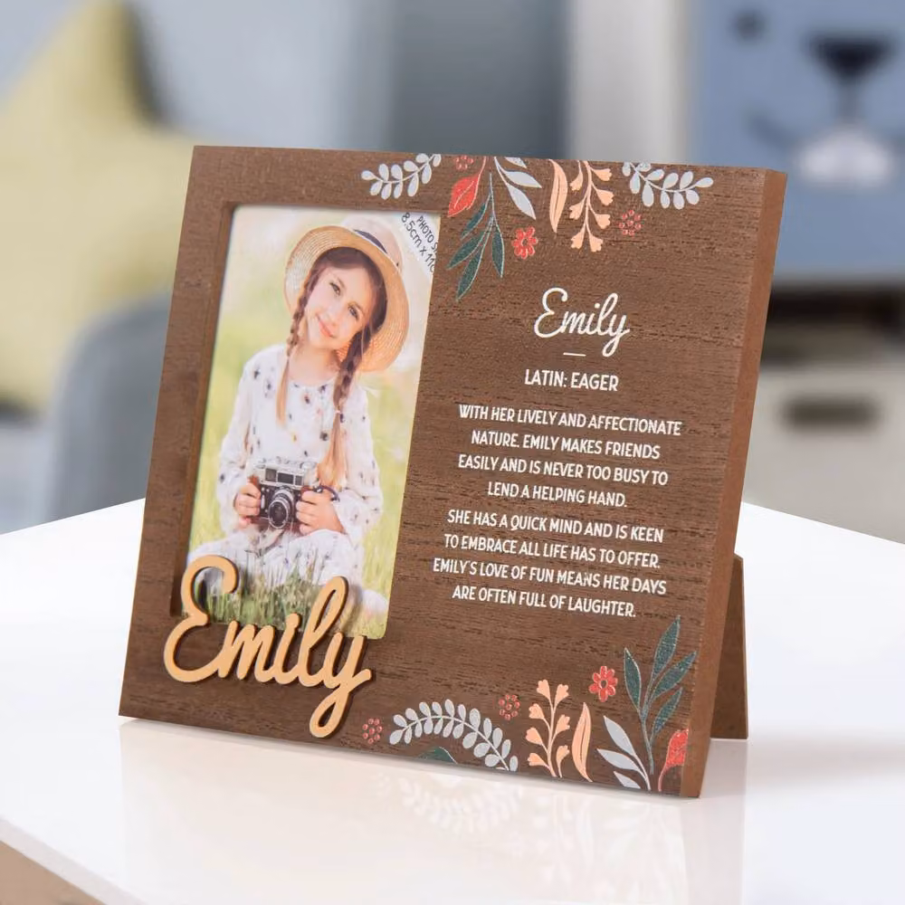 History & Heraldry Emily Pre-personalised Child's Floral Picture Frame, Brown, W/H: 11 x 8.5 cm – 2