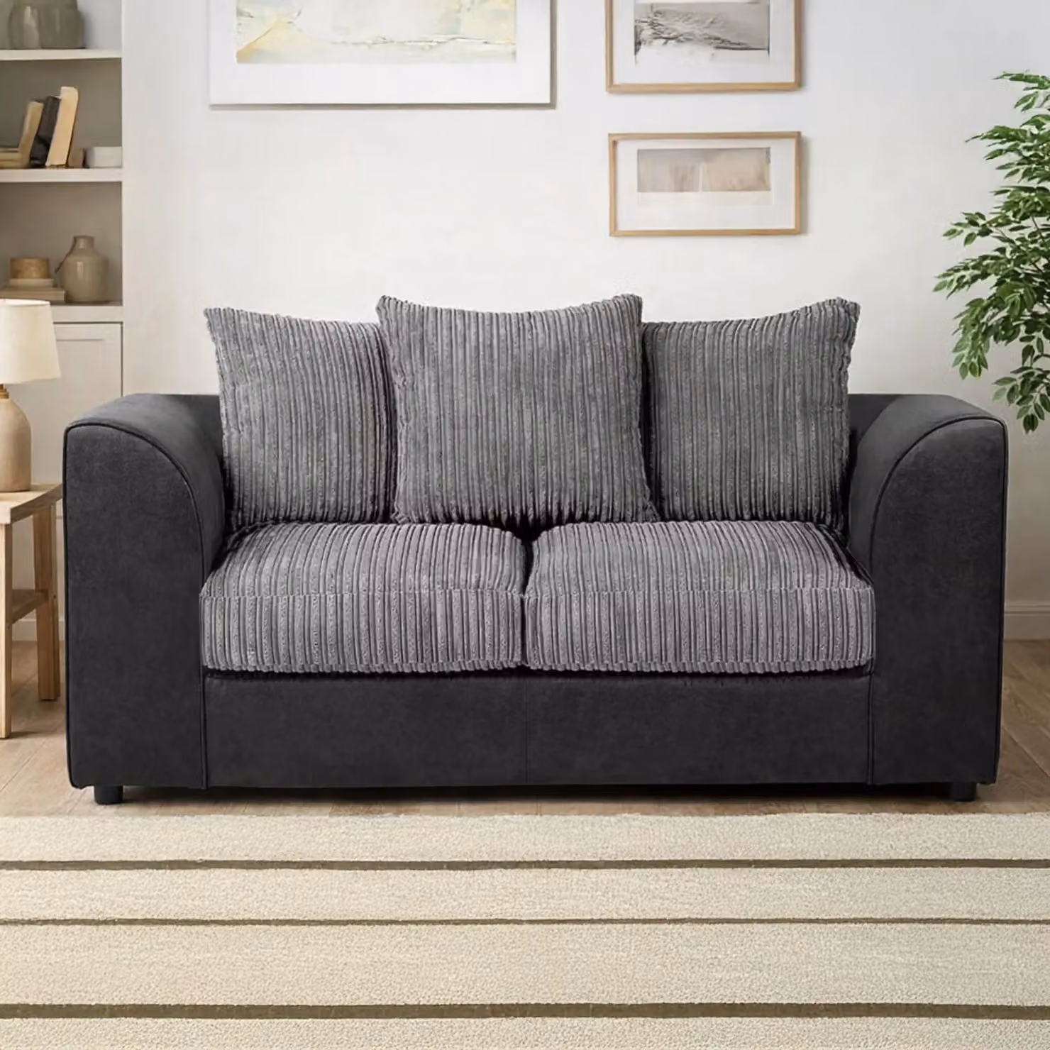 Luxor Living Grey Jumbo Cord Fabric 3 + 2 Sofa Suite with Scatter Cushions – 4