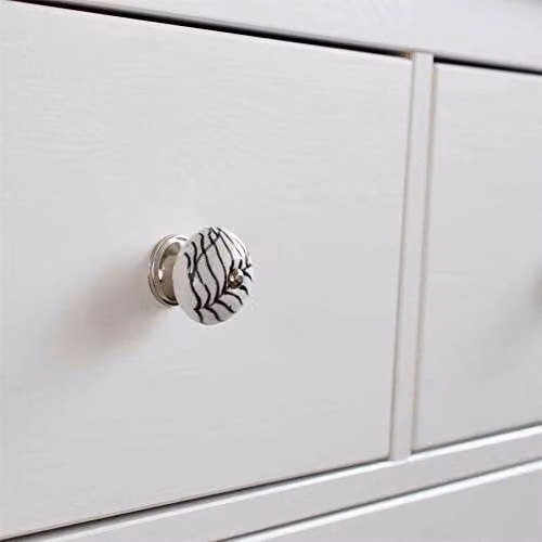 Nicola Spring Black and White Ceramic Cabinet Knob with Polished Threaded Stem – 2