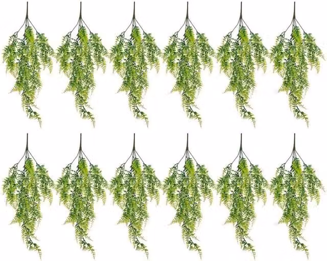 Havendro 12 Pack of Green Artificial Hanging Ferns for Indoor and Outdoor Use – 1