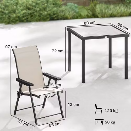 Outsunny 5 Piece Outdoor Dining Set with Square Table and 4 Chairs in Beige and Brown, W/D/H: 80 x 80 x 72 cm – 5