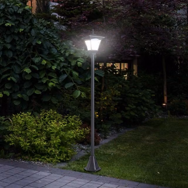 Outsunny Solar LED Garden Post Lamp with Base in Black – 1