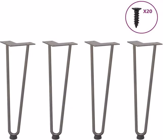 Berkfield Home Hairpin Table Legs, 4 Pieces, Grey Stainless Steel, Height: 42 cm