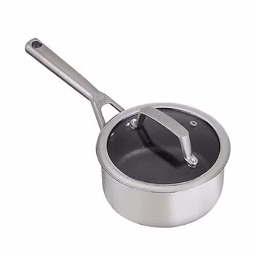 Ninja ZEROSTICK Stainless Steel 16cm Non-Stick Saucepan with Glass Lid, Silver, C60216UK