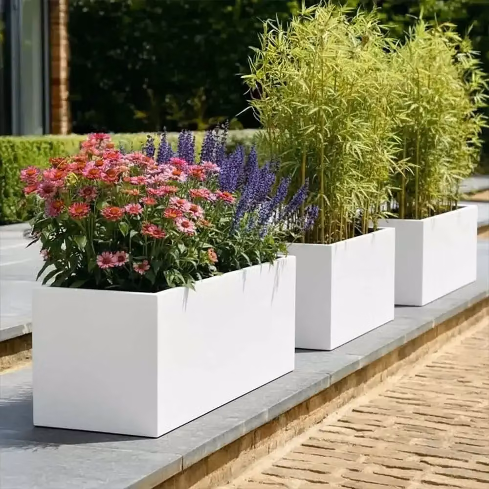 Access Garden Products Matte White Galvanised Steel Trough Planter W: 75 cm, D: 32 cm, H: 32 cm – 4