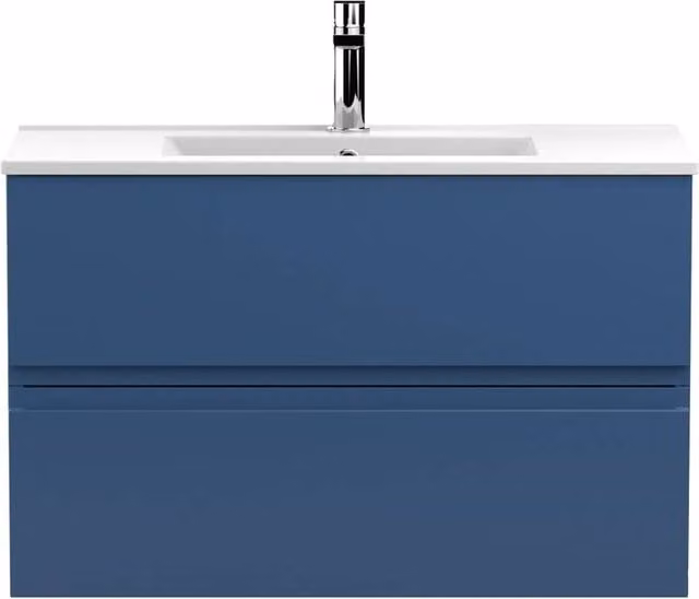 Balterley Mavesyn Wall Hung 2 Drawer Bathroom Vanity Unit with Basin, Blue, W/D/H: 80.0 x 37.7 x 51.8 cm