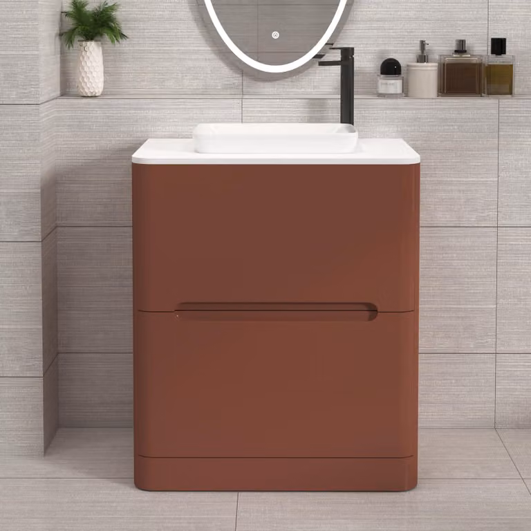 Royal Bathrooms Venice 700mm Terracotta Clay Floor Standing Vanity Unit with 2 Drawers, Plain White Worktop and Qubix Basin
