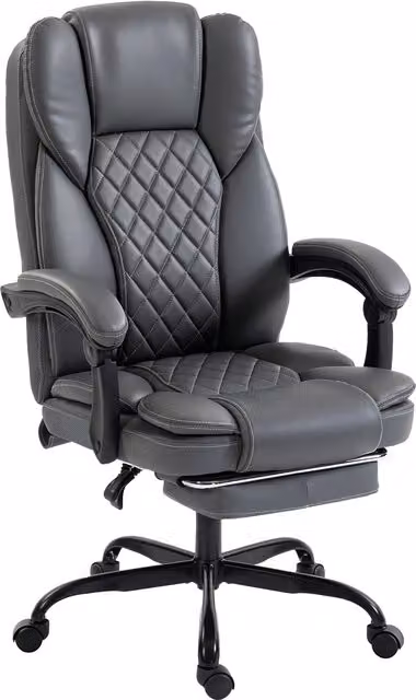 HOMCOM Grey Executive Home Office Chair with Reclining Function, Footrest and Headrest – 1