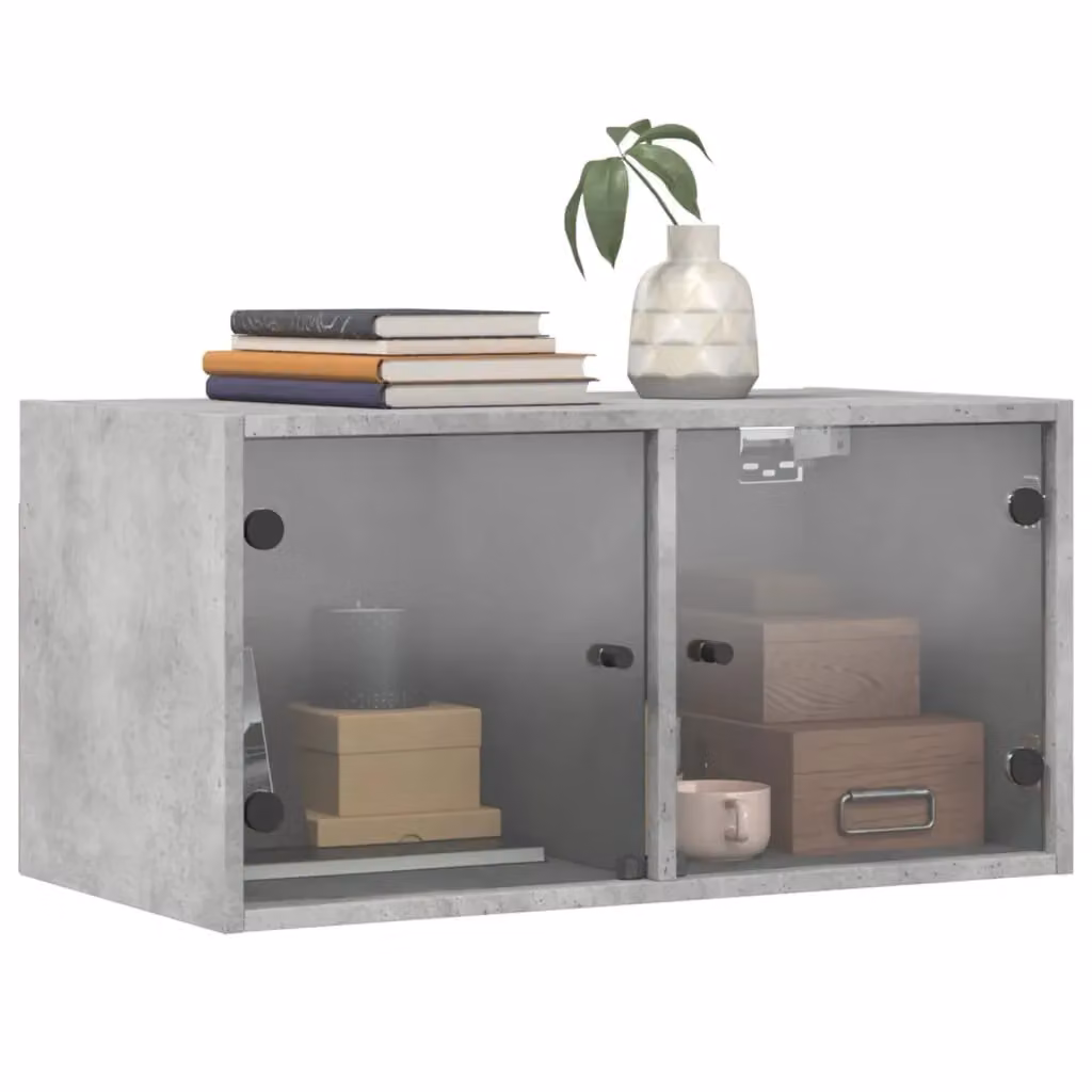 Berkfield Home Set of 2 Wall Mounted Cabinets with Glass Doors in Concrete Grey, W/D/H: 68.5 x 37 x 35 cm – 2