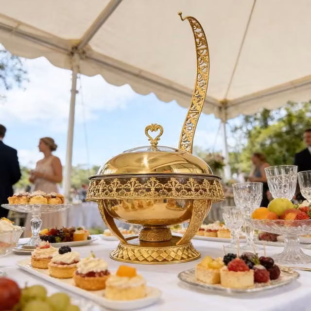 KDMK Gold Stellar 8L Buffet Chafing Dish with Glass Lid and Stainless Steel Food Warmer