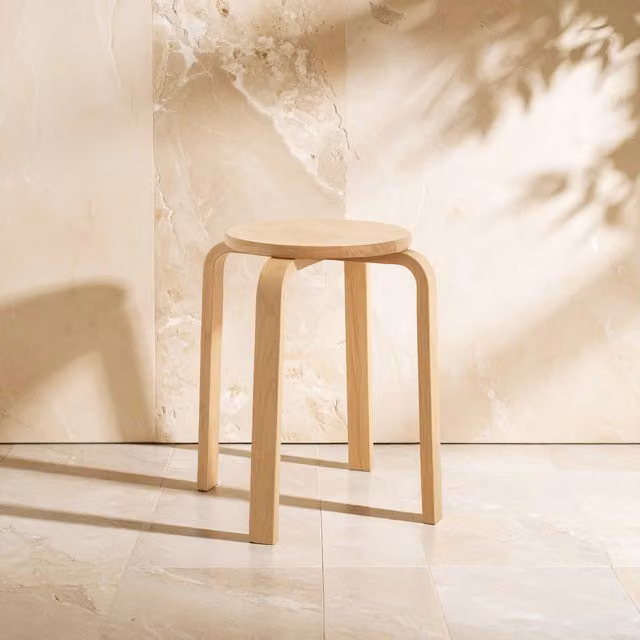 Orsina Rustic Tropical Hevea Wood Stackable Round Stool in Natural Brown
