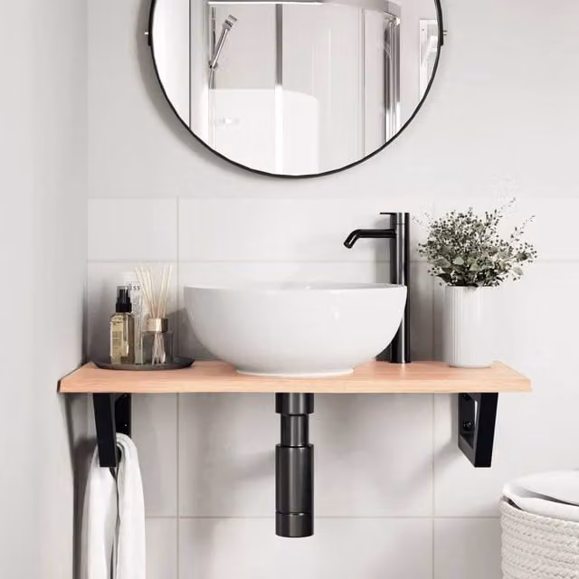 Berkfield Home Elegant Wall Mounted Basin Shelf in Brown Oak and Black Steel – 1