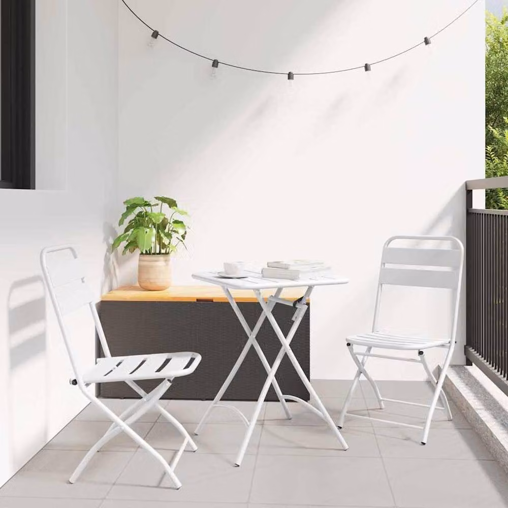 Berkfield Home 3-Piece Folding Bistro Set in White Lacquered Metal – 2