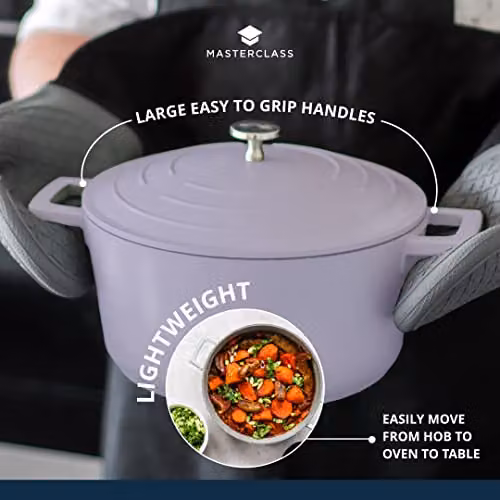 MasterClass Non-Stick Cast Aluminium Casserole Dish with Lid, Purple, 5 l – 5