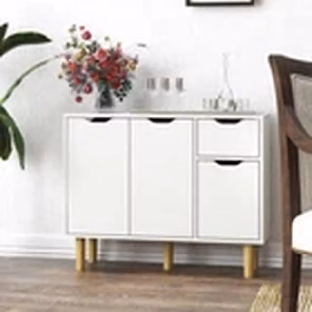 EONLION White Wooden Sideboard and TV Stand with 2 Doors and 2 Drawers