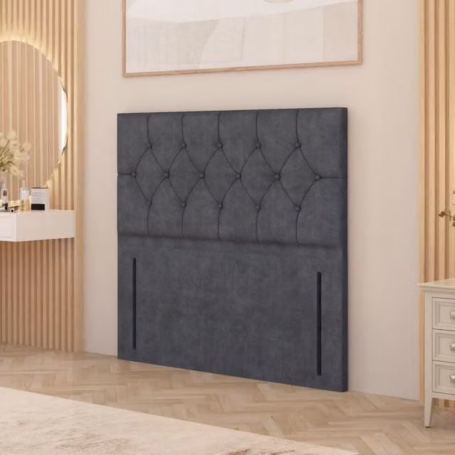 Somnior Beds Ltd Chesterfield Plush Velvet Floor Standing Upholstered Headboard in Anthracite Grey