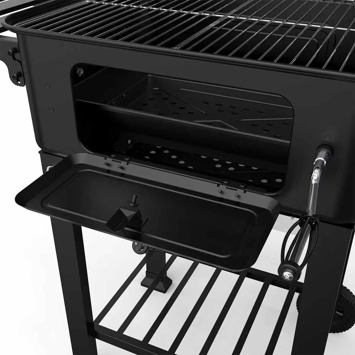 House of Home BBQ Smoker Grill Thermometer with Adjustable Black Steel Charcoal Pan – 10