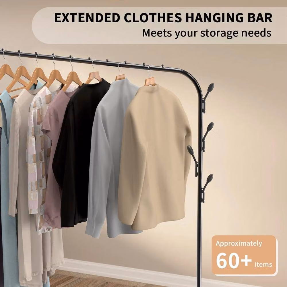 FLAVORA Matt Black Metal Single Rail Hanging Clothes Rail, Width: 50 cm – 5