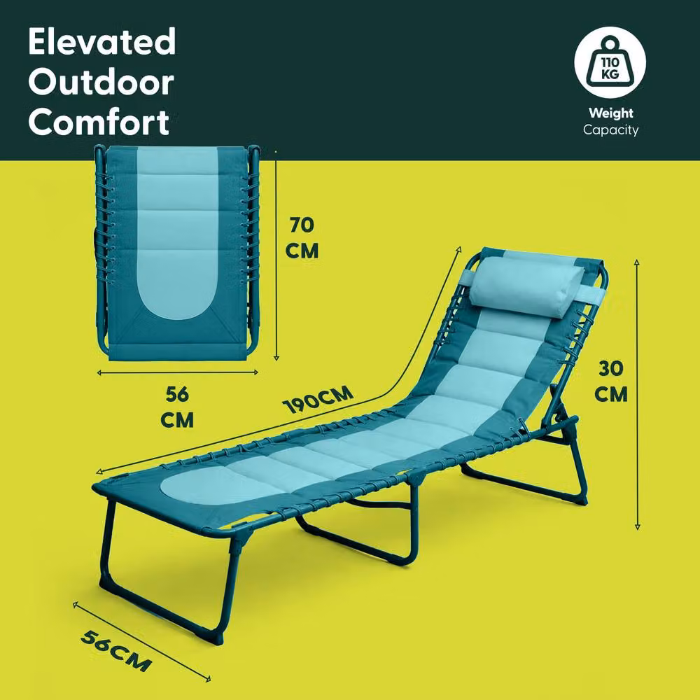 Keplin Foldable Sun Lounger Chair in Petrol with Adjustable Headrest and Abstract Design – 2