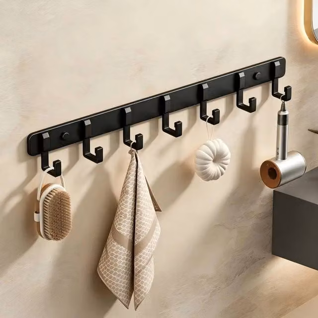 VOGREX Wall Mounted Coat Rack with 7 Hooks in Matt Black Metal – 1