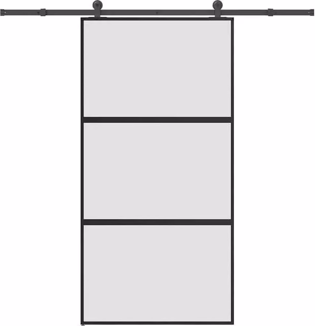 Berkfield Home Modern Sliding Door with Hardware Set, Black Tempered Glass and Aluminium, W: 102.5 cm, H: 205 cm