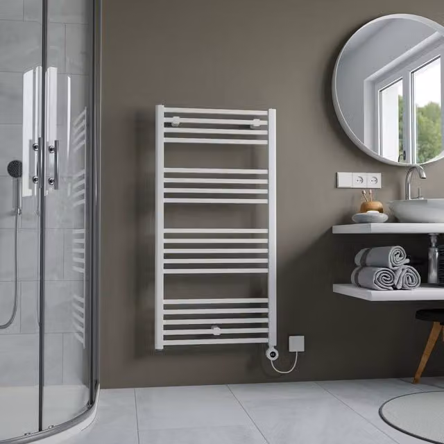 Bathroom Kingdom Eros Electric Heated Towel Rail, White, H: 67.7 cm, W: 60 cm