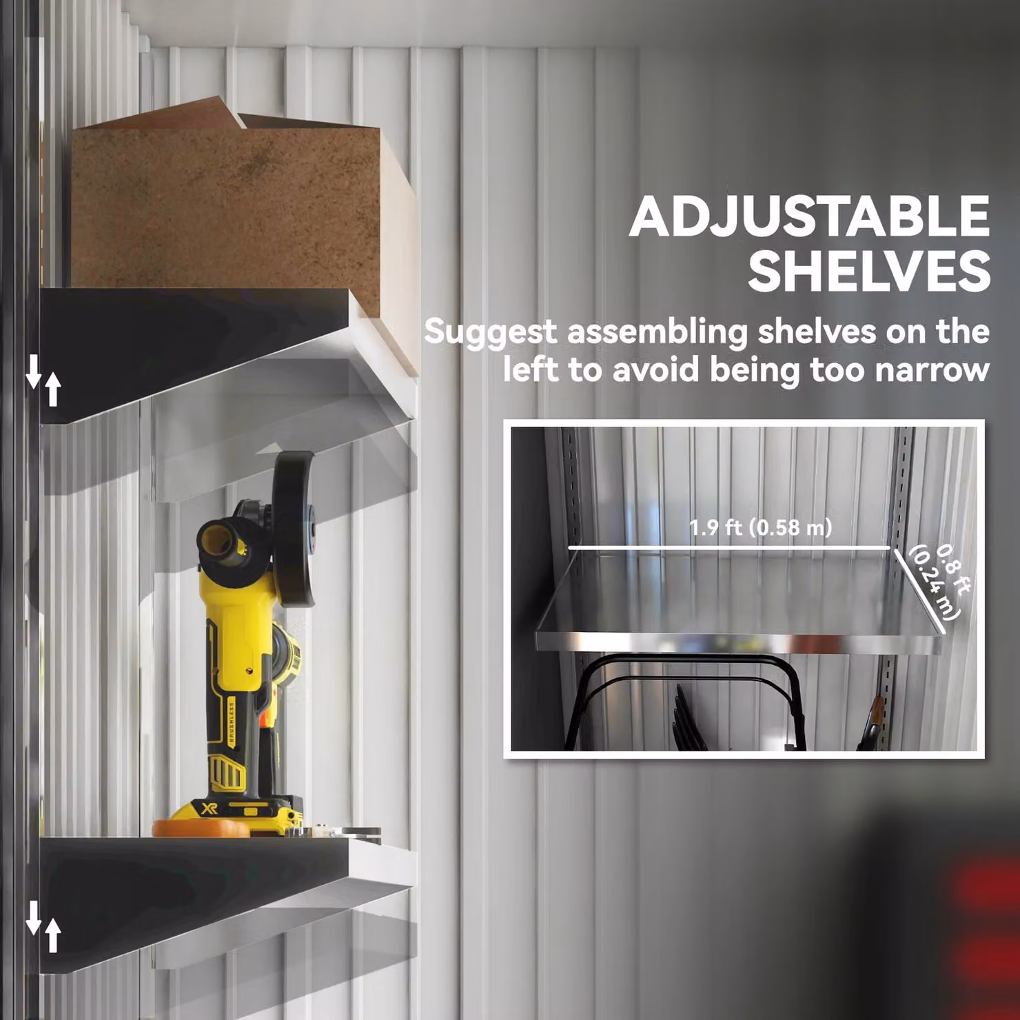 Outsunny Steel Lean-to Garden Storage Shed with Lock and Shelving, Dark Grey, H: 181.0 cm x W: 95.0 cm x D: 38.5 cm – 5