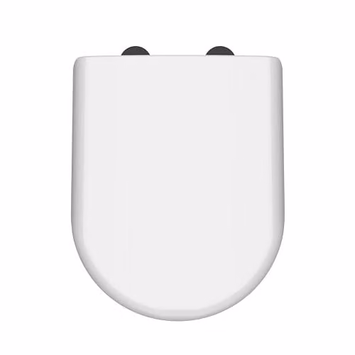 nuie NTS004B Modern D Shaped Soft Close Toilet Seat in White with Black Cover Caps, W: 36.4 cm, D: 7.0 cm, H: 44.6 cm