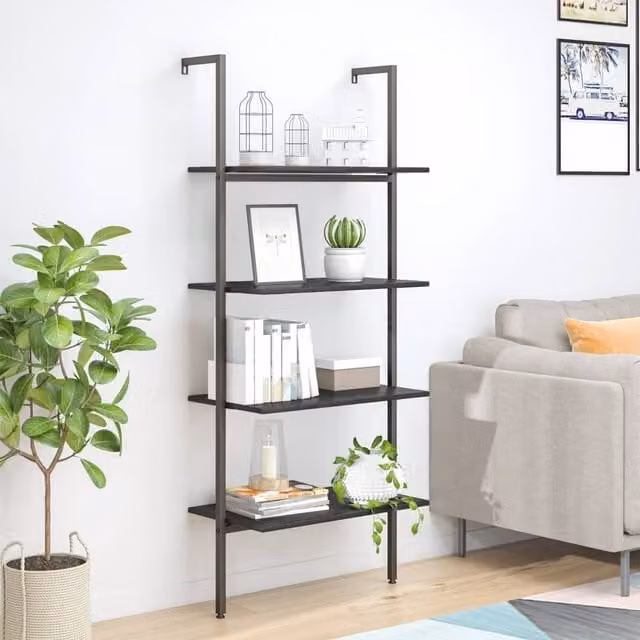 Berkfield Home 4-Tier Leaning Ladder Shelf in Black, W/D/H: 64 x 35 x 152.5 cm