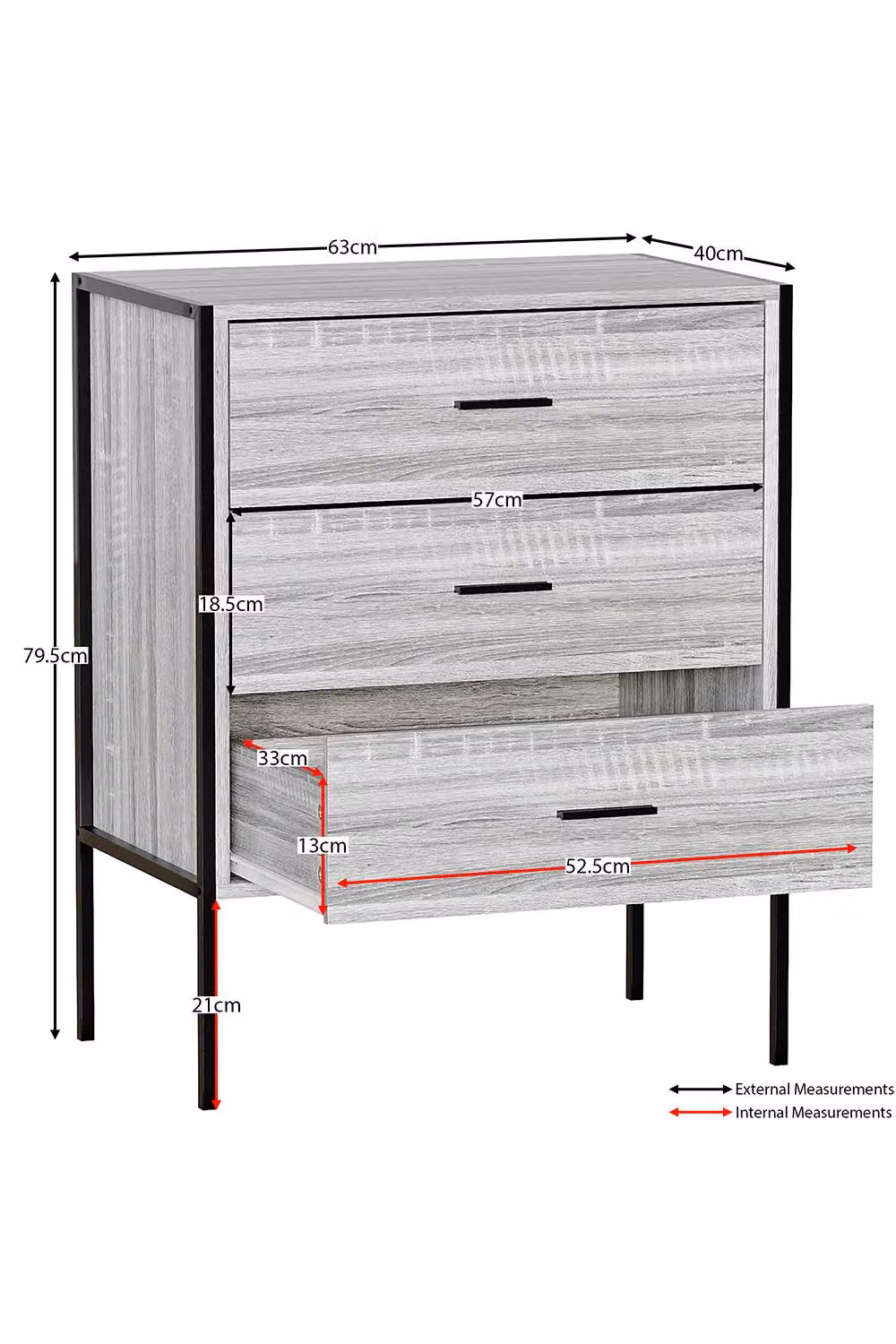 HD Designs Brooklyn 3 Drawer Chest of Drawers in Grey – 2