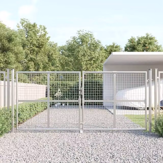 Berkfield Home Silver Mesh Galvanised Steel Swing Garden Gate W: 300 cm, H: 175 cm