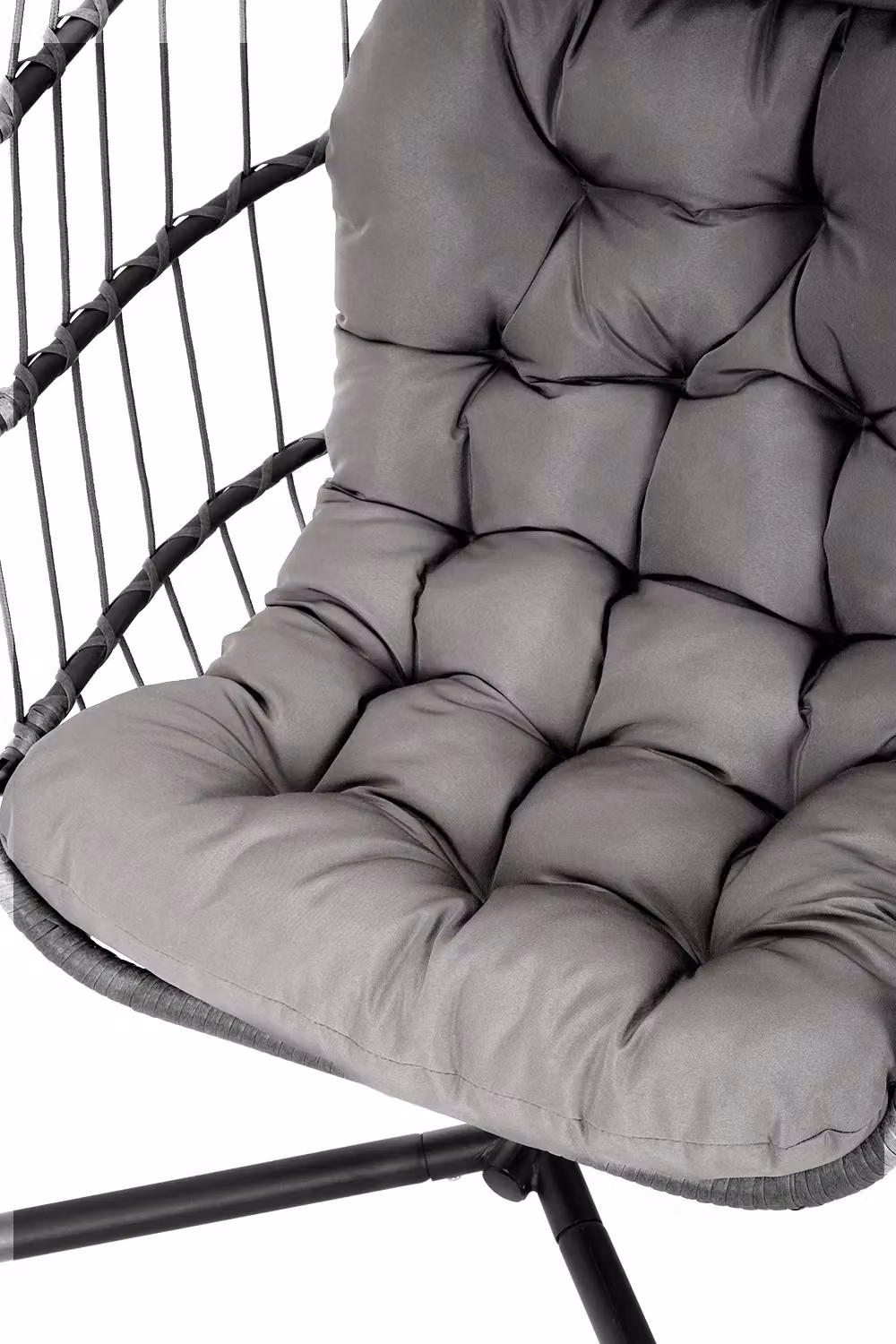 Garden Sanctuary Grey Polyrattan Egg-Shaped Hanging Chair with Stand and Outdoor Fabric Cushions – 3