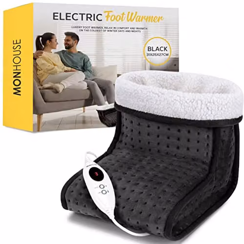 MONHOUSE Electric Foot Warmer in Grey with Rapid Heat Up and Auto Shut Off Protection