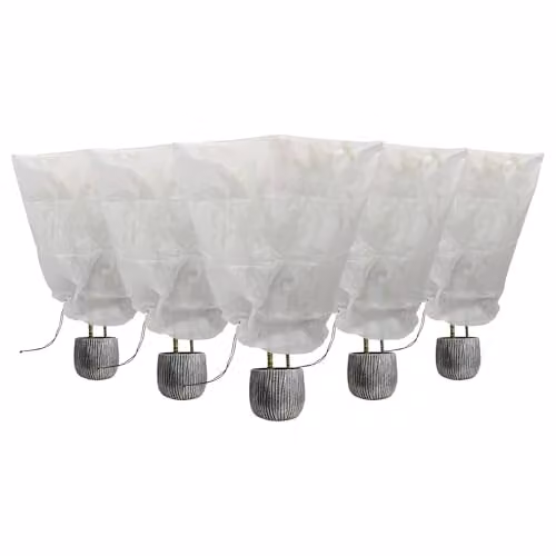 Harbour Housewares Set of 5 White Plant Fleece Frost Protection Covers with Drawstring, W/D/H: 80 x 100 cm
